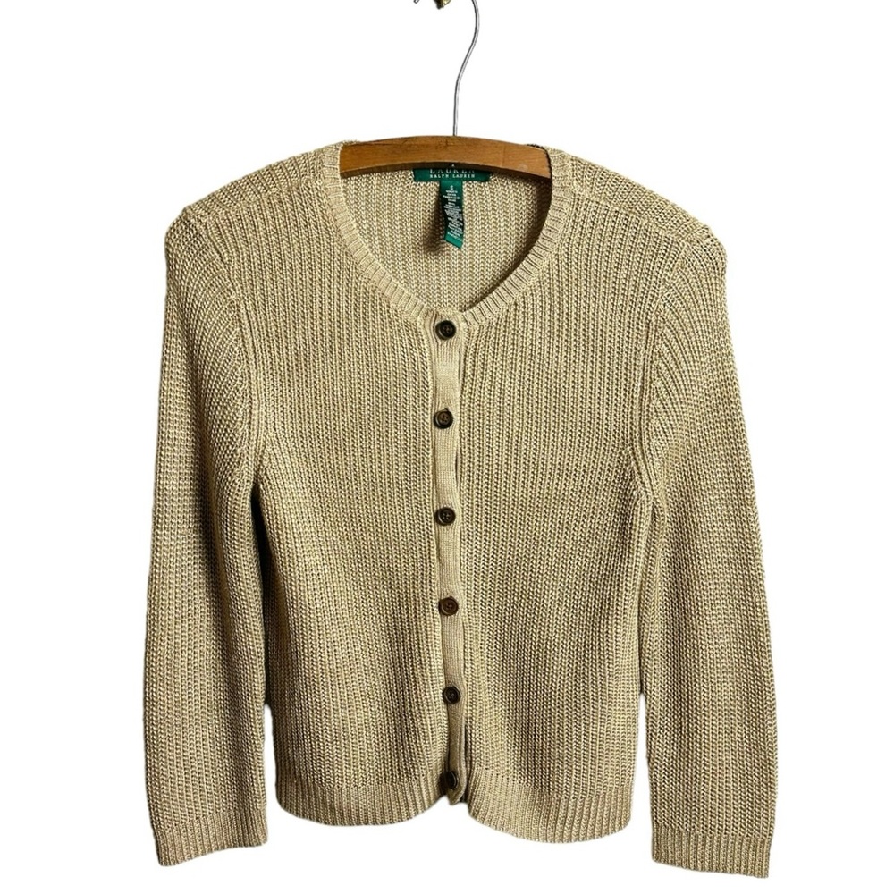 Ralph Lauren Beige Linen Viscose Knit Button Up Sweater Size S